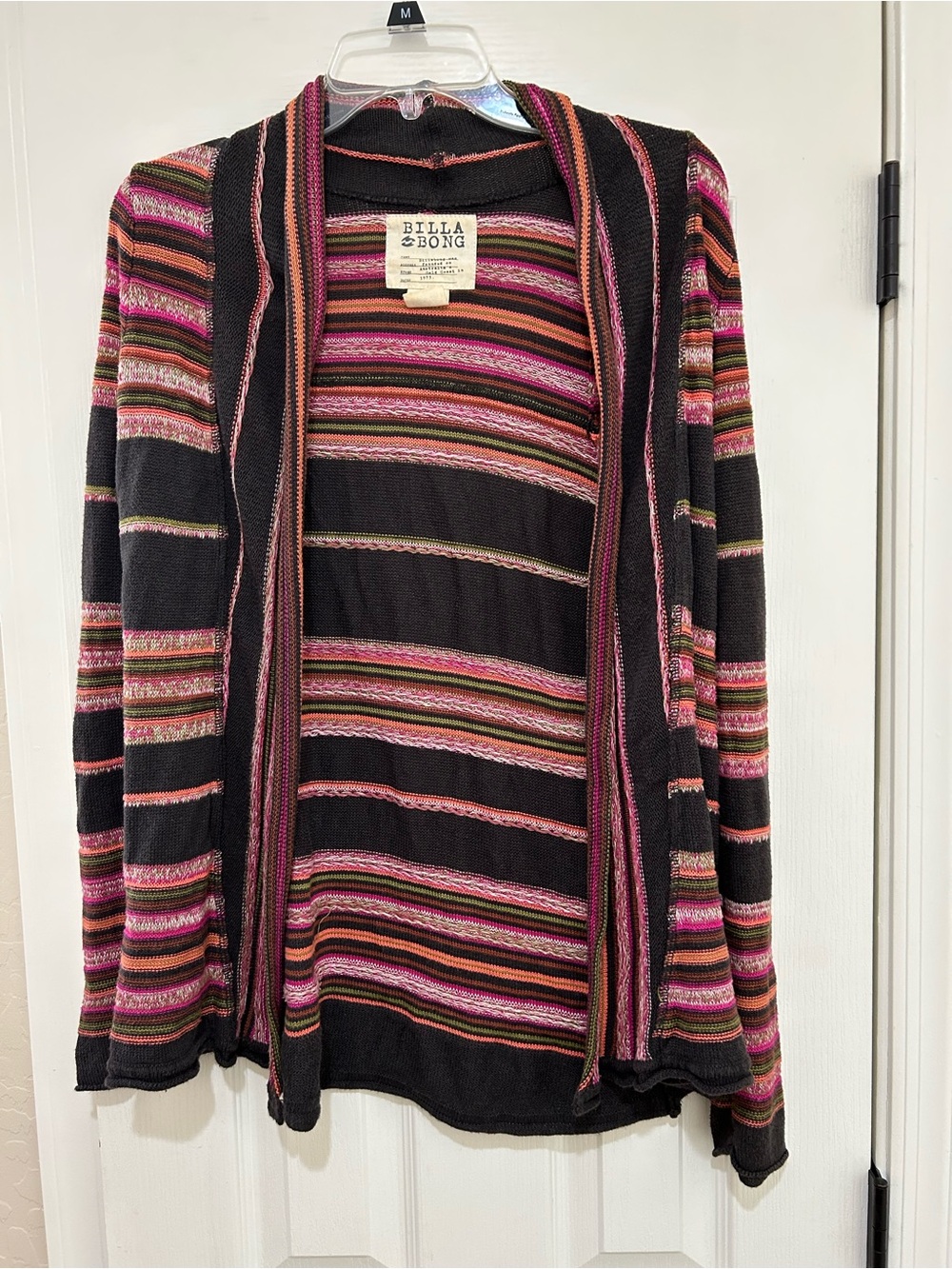 Billabong Black Cardigan with Pink & Multicolor Stripes